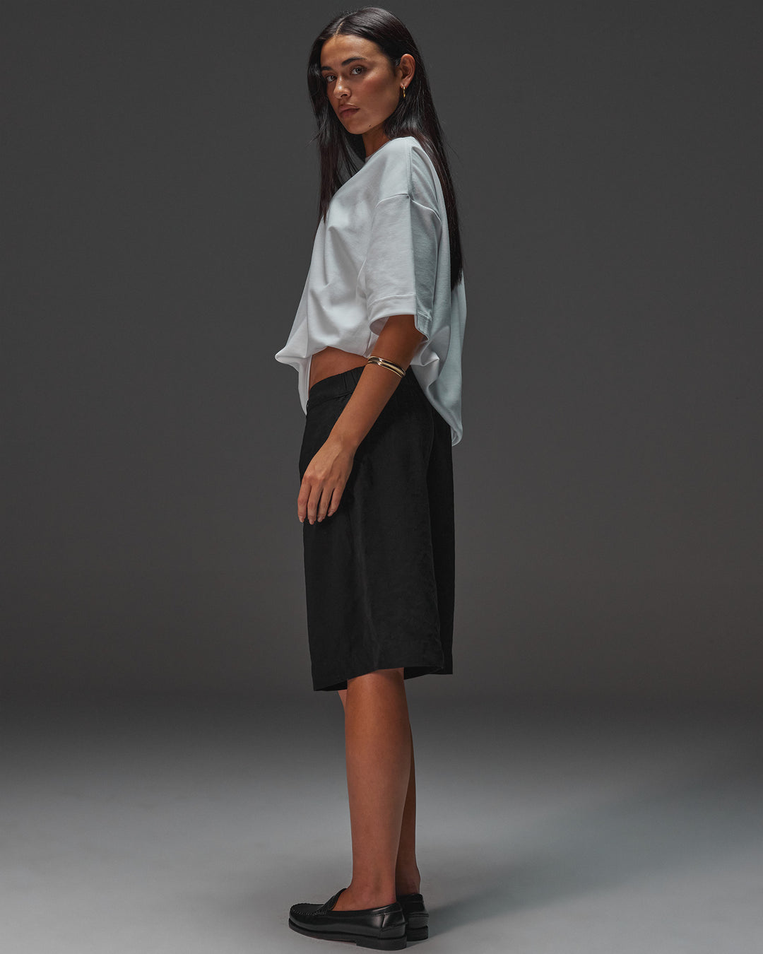 Woman wearing AfterDark ZeroCrease Oversized Tee - White | Model:Ruby | Size:XS - view 15