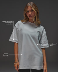 Woman wearing AfterDark ZeroCrease Oversized Tee - White | Model:Leilani | Size:XS | Thumbnail Index: 6