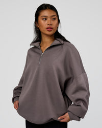 Woman wearing AfterDark ZeroCrease Quarter Zip - Duskstone | Model:Loren | Size:XS | Thumbnail Index: 3