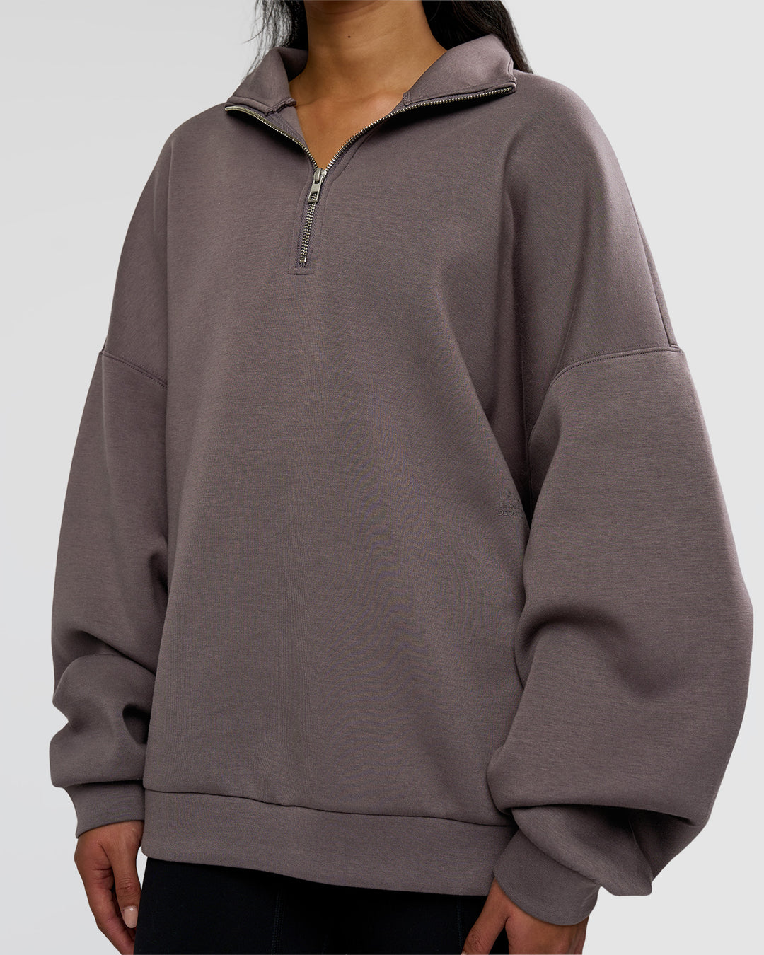 Woman wearing AfterDark ZeroCrease Quarter Zip - Duskstone | Model:Loren | Size:XS - view 9