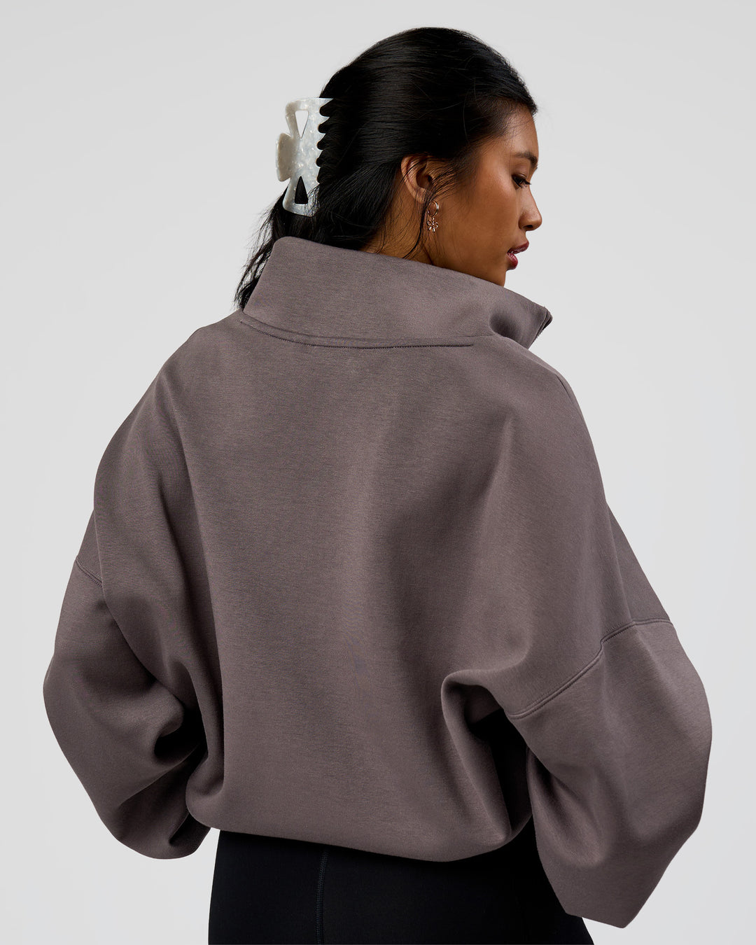 Woman wearing AfterDark ZeroCrease Quarter Zip - Duskstone | Model:Loren | Size:XS - view 8