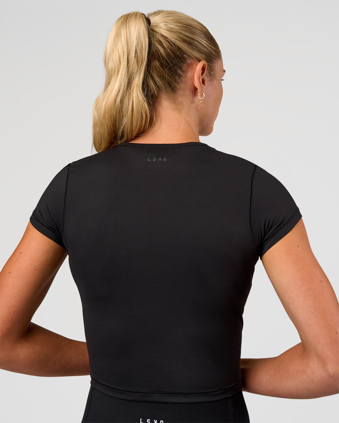 Woman wearing All Day Short Sleeve Tee - Black | Model:Emelia | Size:XS - view 5