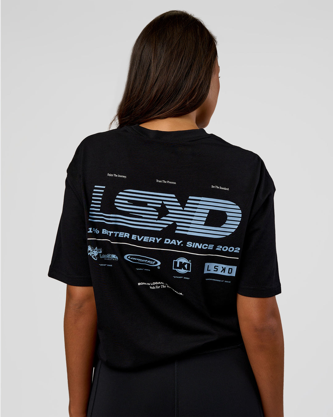 Woman wearing Archive FLXCotton Oversized Tee - Black-Open Air | Model:Kirstyn | Size:XS - view 4