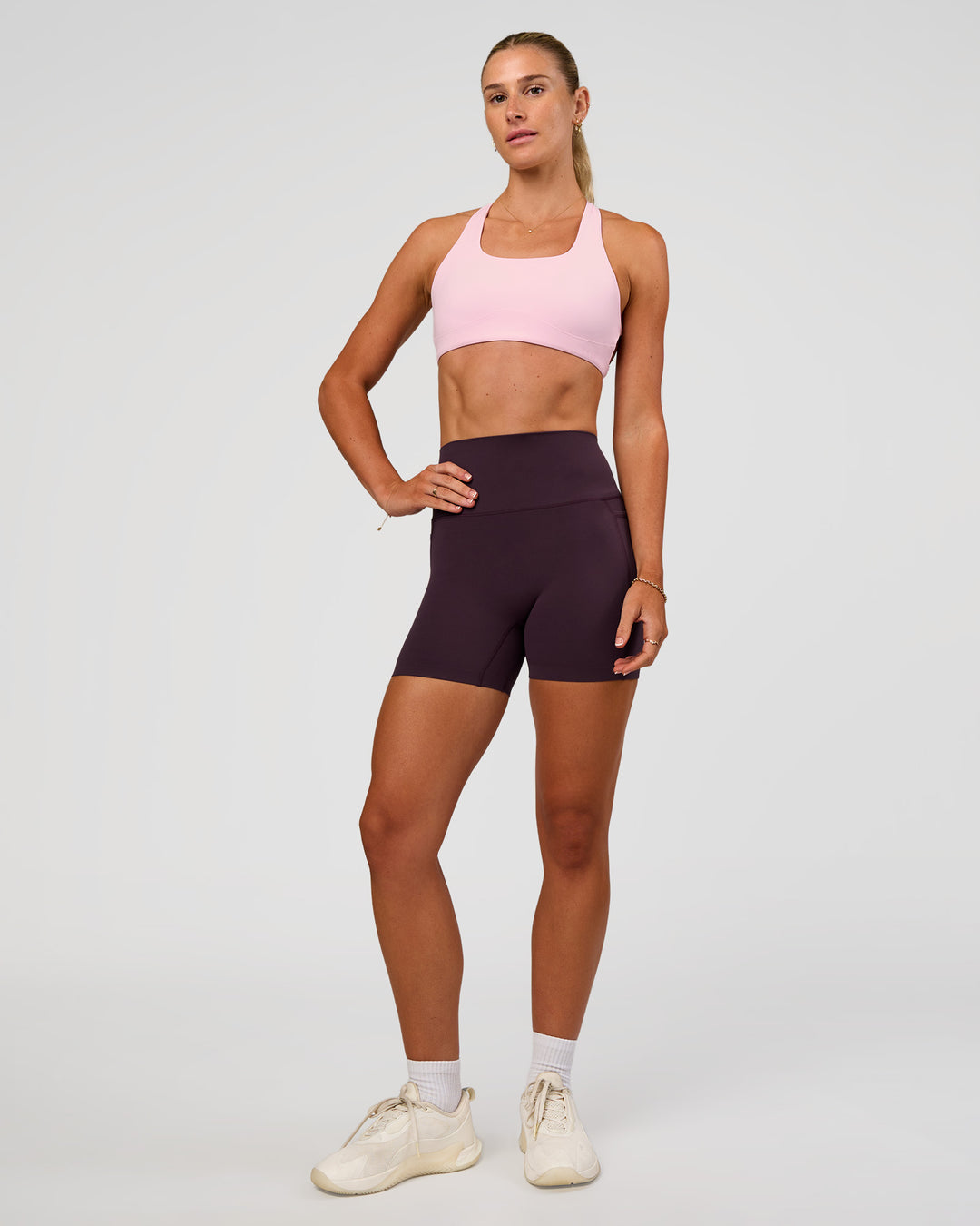 Woman wearing Aspire Sports Bra - Marshmallow | Model:Emelia | Size:XS - view 7