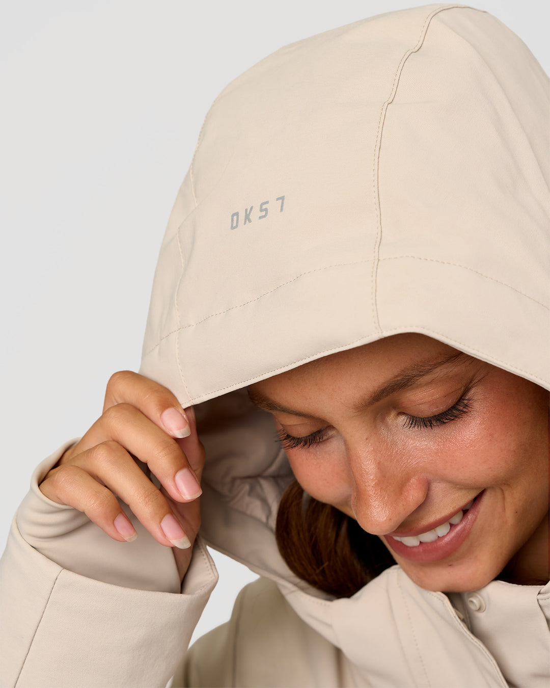 Woman wearing Auxiliary 2.0 Jacket - Shale Beige | Model:Brylee | Size:XS - view 6