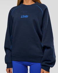 Woman wearing Axis Boxy Crew Sweater - Future Navy-Palace Blue | Model:Georgia | Size:XS | Thumbnail Index: 8
