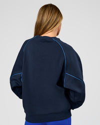 Woman wearing Axis Boxy Crew Sweater - Future Navy-Palace Blue | Model:Georgia | Size:XS | Thumbnail Index: 7