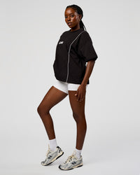 Woman wearing Axis Heavyweight Oversized Boxed Tee - Black-White | Model:Ellie | Size:XS | Thumbnail Index: 9