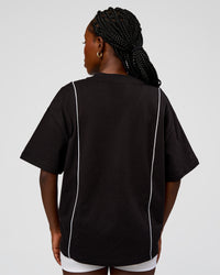 Woman wearing Axis Heavyweight Oversized Boxed Tee - Black-White | Model:Ellie | Size:XS | Thumbnail Index: 7