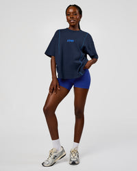 Woman wearing Axis Heavyweight Oversized Boxed Tee - Future Navy-Palace Blue | Model:Ellie | Size:XS | Thumbnail Index: 6