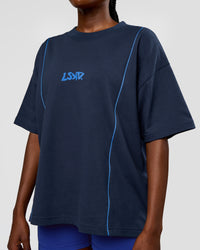 Woman wearing Axis Heavyweight Oversized Boxed Tee - Future Navy-Palace Blue | Model:Ellie | Size:XS | Thumbnail Index: 8