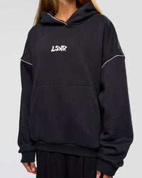 Woman wearing Axis Oversized Hoodie - Caviar-White | Model:Georgia | Size:XS | Thumbnail Index: 10