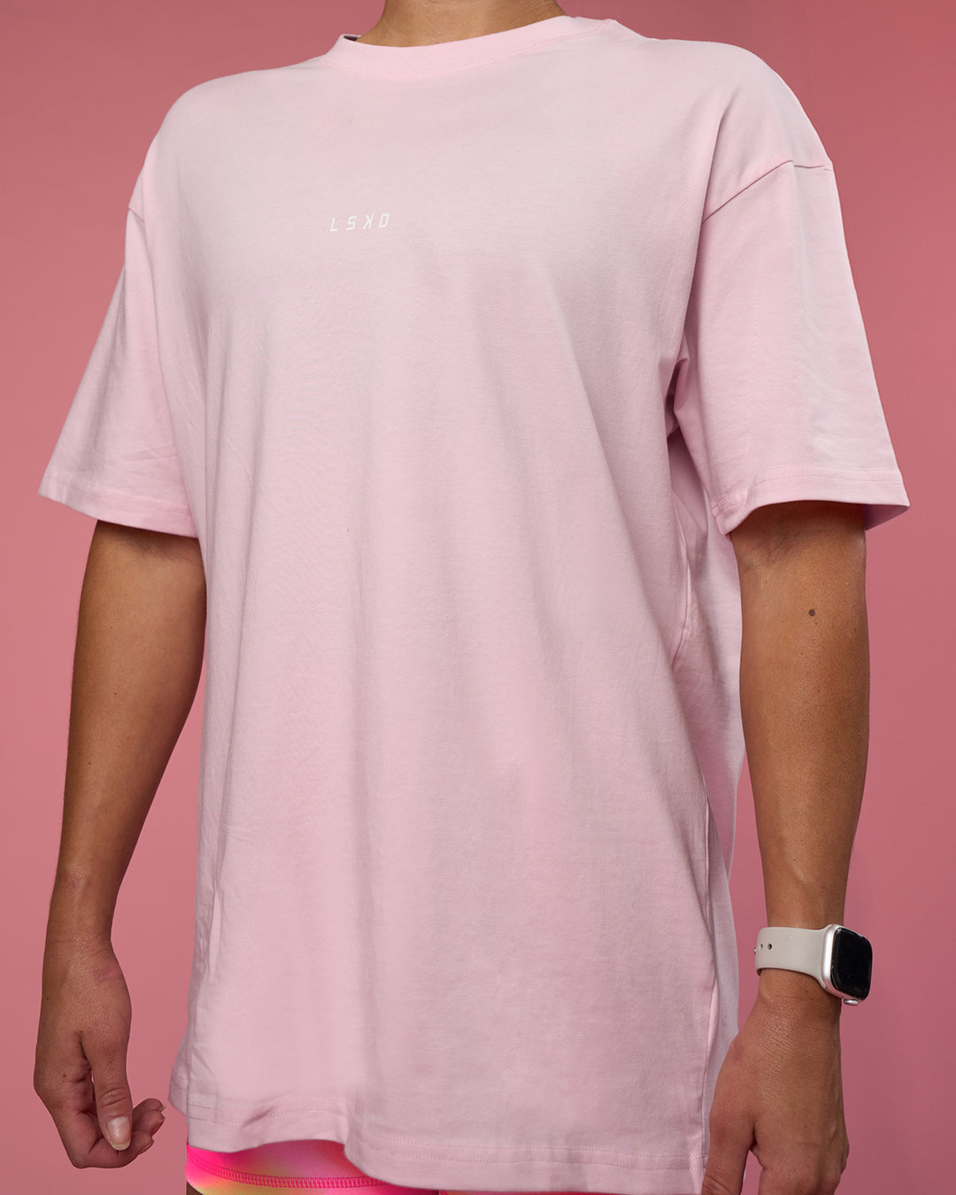 Woman wearing BCAM FLXCotton Oversized Tee - Marshmallow-White | Model:Hannah | Size:XS - view 3