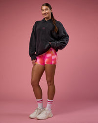 Woman wearing BCAM Washed Unisex Oversized Hoodie - Black Washed-Pink | Model:Hannah | Size:XS | Thumbnail Index: 9