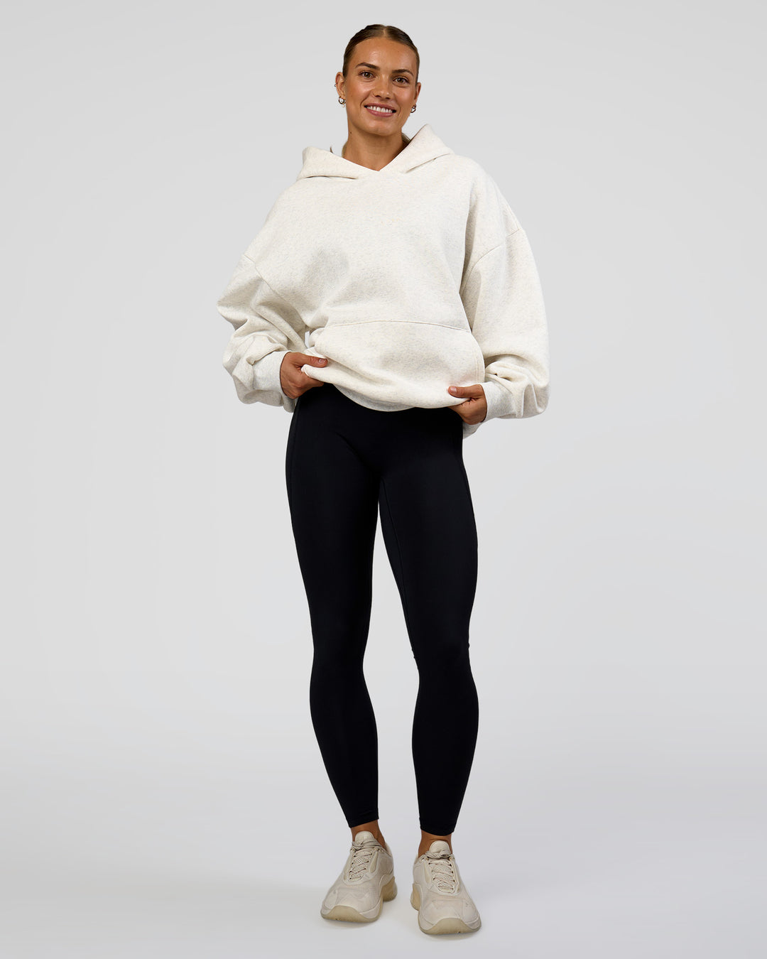 Woman wearing Base Oversized Hoodie - Silver Marl | Model:Maja | Size:XS - view 8