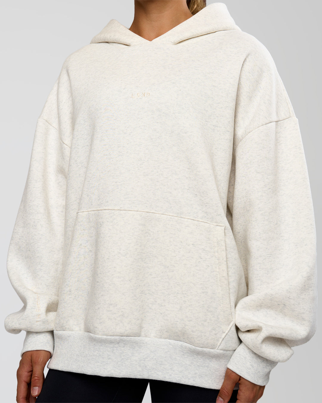 Woman wearing Base Oversized Hoodie - Silver Marl | Model:Maja | Size:XS - view 10