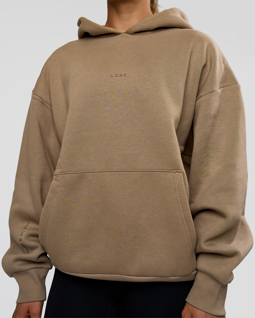 Woman wearing Base Oversized Hoodie - Taupe Ash | Model:Maja | Size:XS - view 9