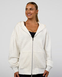 Woman wearing Base Zip Through Oversized Hoodie - Silver Marl | Model:Maja | Size:XS | Thumbnail Index: 3
