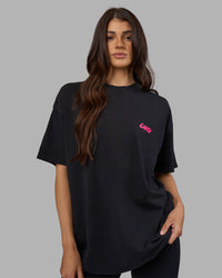 Woman wearing Break Through Heavyweight Oversized Tee - Black Washed-Plum Caspia | Model:Phoebe | Size:XS | Thumbnail Index: 4