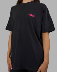 Woman wearing Break Through Heavyweight Oversized Tee - Black Washed-Plum Caspia | Model:Phoebe | Size:XS | Thumbnail Index: 8