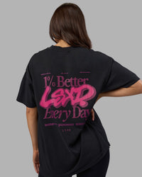Woman wearing Break Through Heavyweight Oversized Tee - Black Washed-Plum Caspia | Model:Phoebe | Size:XS | Thumbnail Index: 3