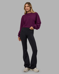 Woman wearing Breeze Open Back Sweater - Plum Caspia-Plum Caspia | Model:Leilani | Size:XS | Thumbnail Index: 2