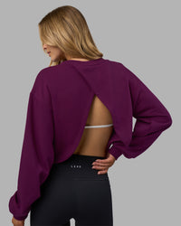 Woman wearing Breeze Open Back Sweater - Plum Caspia-Plum Caspia | Model:Leilani | Size:XS | Thumbnail Index: 4