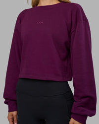 Woman wearing Breeze Open Back Sweater - Plum Caspia-Plum Caspia | Model:Leilani | Size:XS | Thumbnail Index: 5