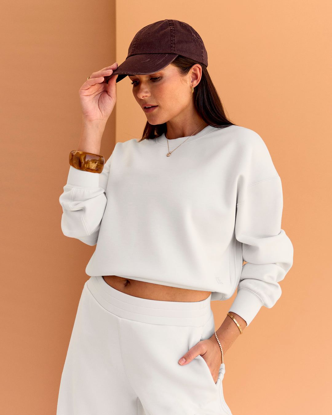 Woman wearing CF Elevate SoftTouch Pintuck Sweater  - Clay | Model:Chloe | Size:XS - view 7