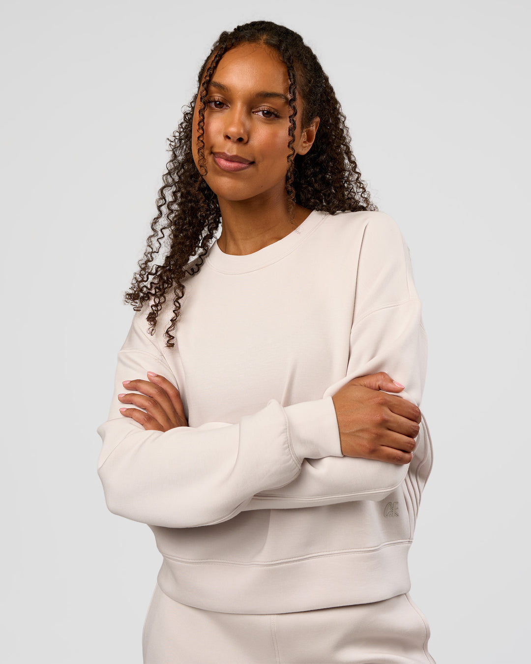 Woman wearing CF Elevate SoftTouch Pintuck Sweater  - Clay | Model:Jordan | Size:XS - view 1