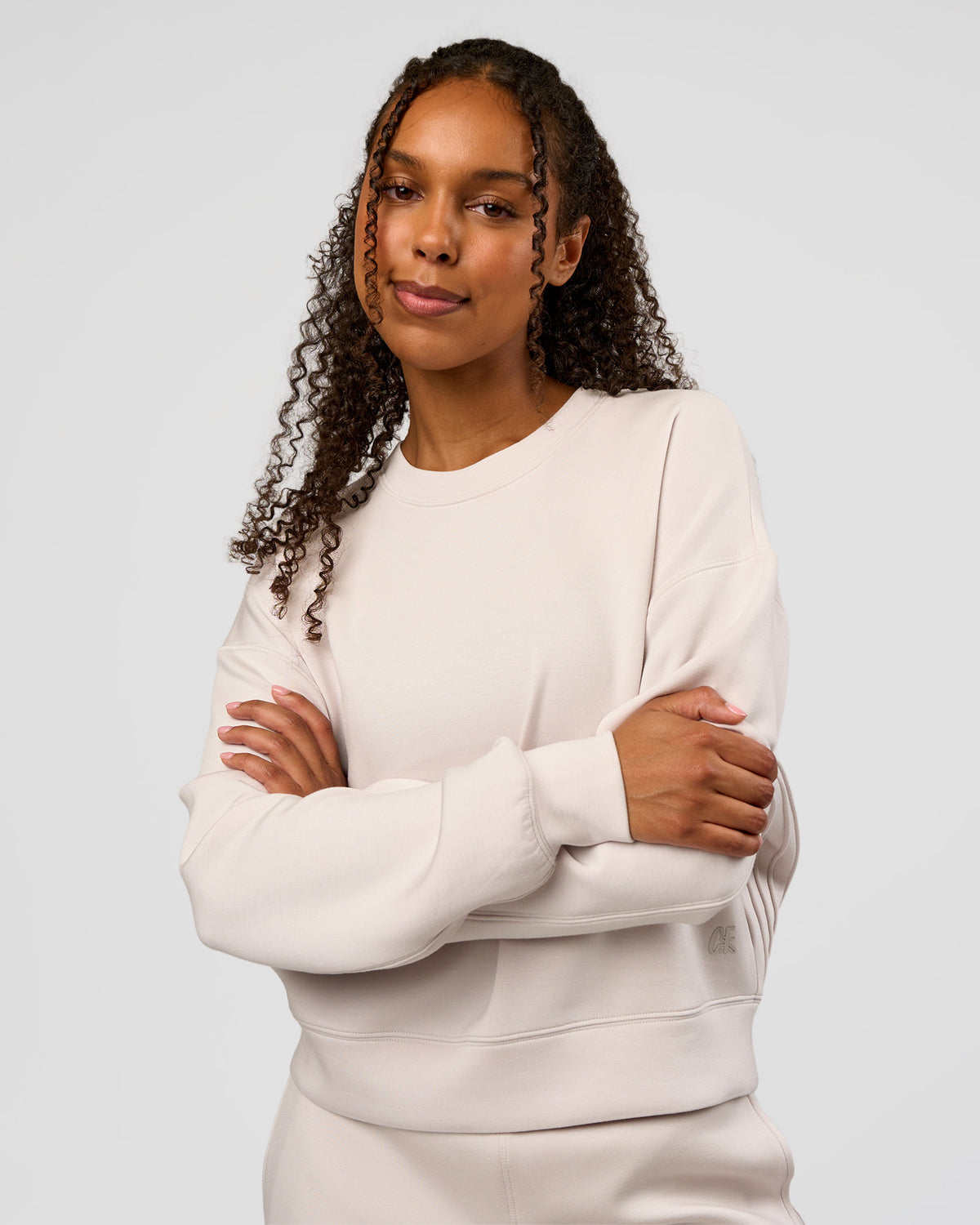 Woman wearing CF Elevate SoftTouch Pintuck Sweater  - Clay | Model:Jordan | Size:XS