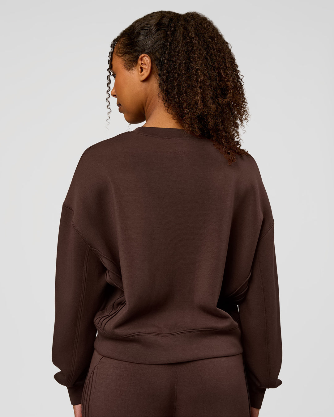 Woman wearing CF Elevate SoftTouch Pintuck Sweater - Hot Chocolate | Model:Jordan | Size:XS - view 3