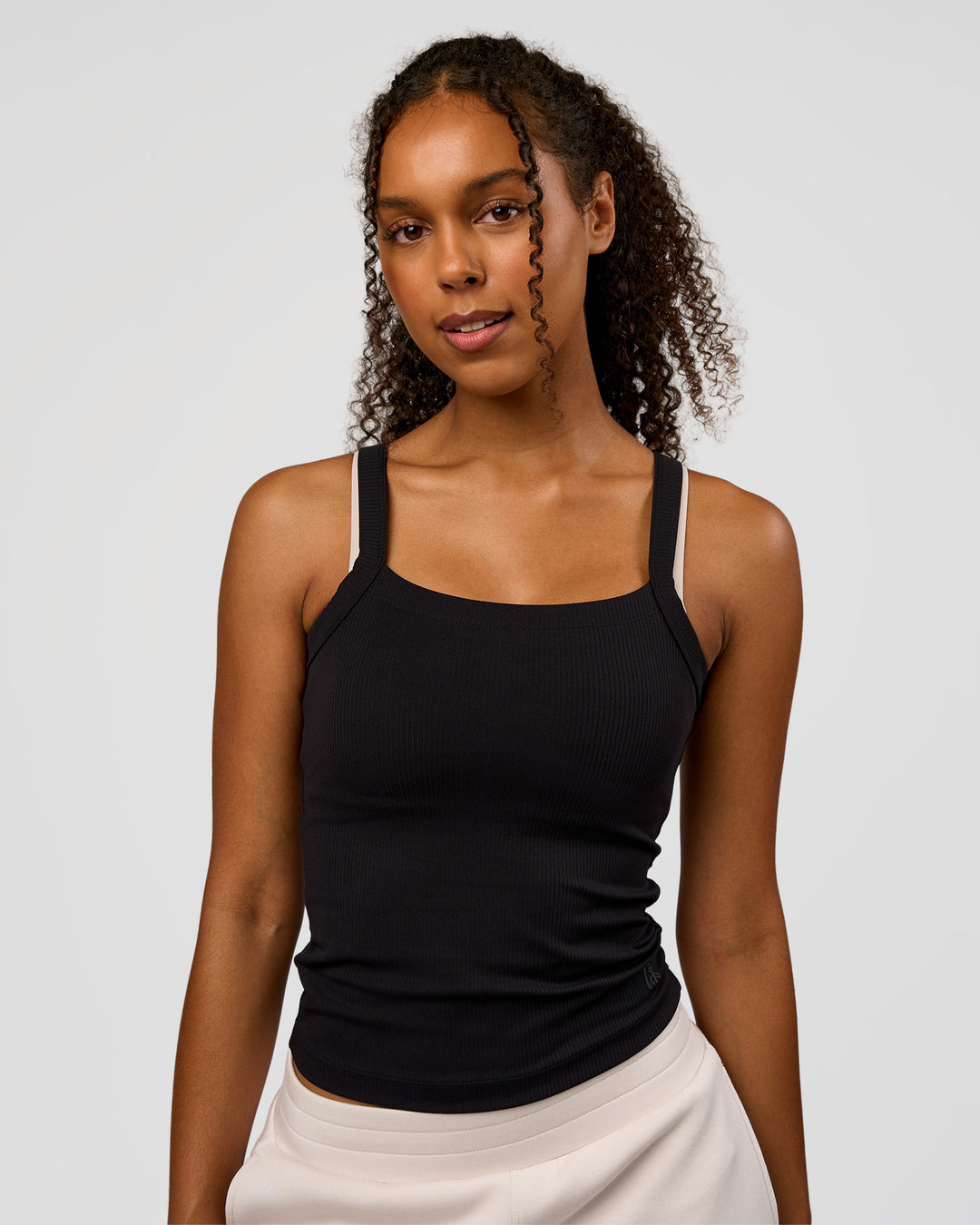 Woman wearing CF Move Through It Rib Tank - Black | Model:Jordan | Size:XS - view 8