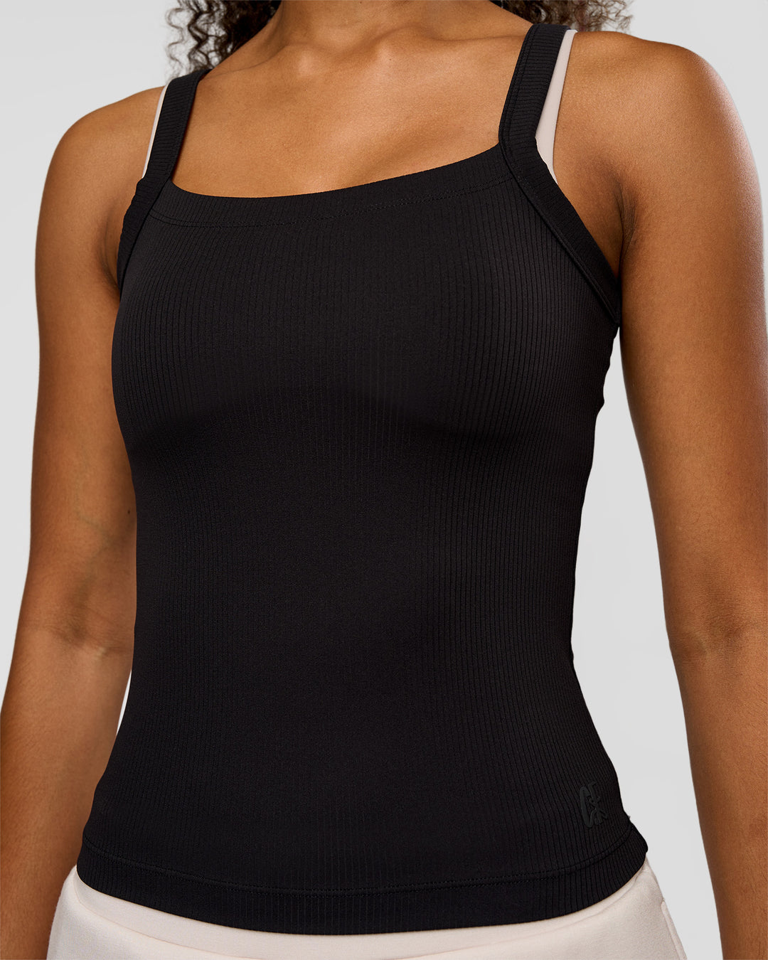 Woman wearing CF Move Through It Rib Tank - Black | Model:Jordan | Size:XS - view 7