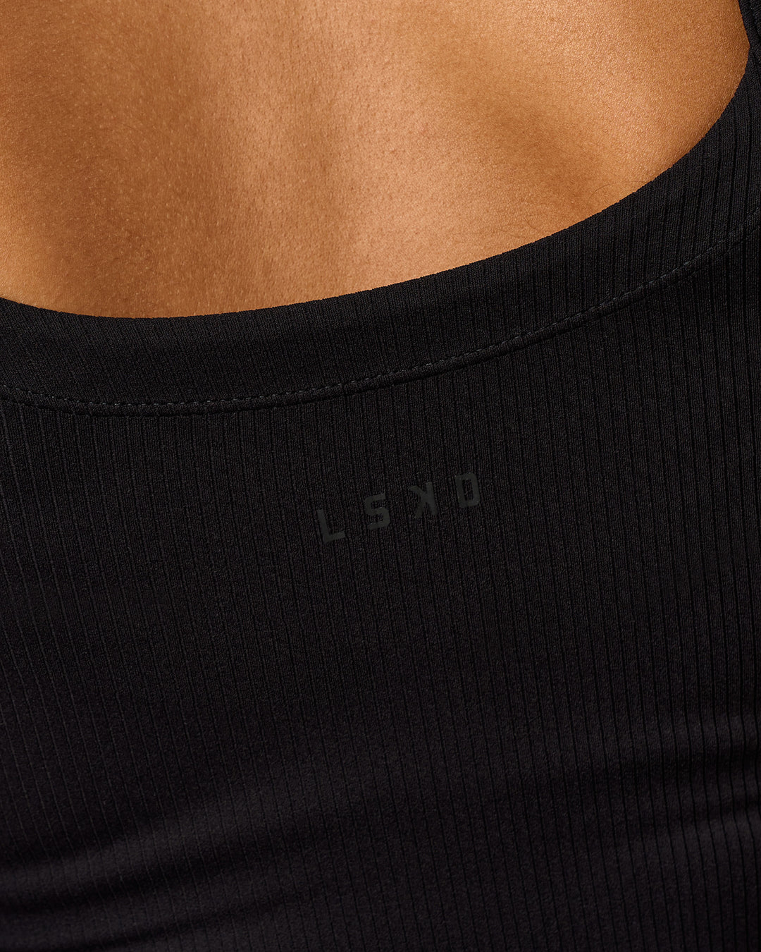 Woman wearing CF Move Through It Rib Tank - Black | Model:Jordan | Size:XS - view 13
