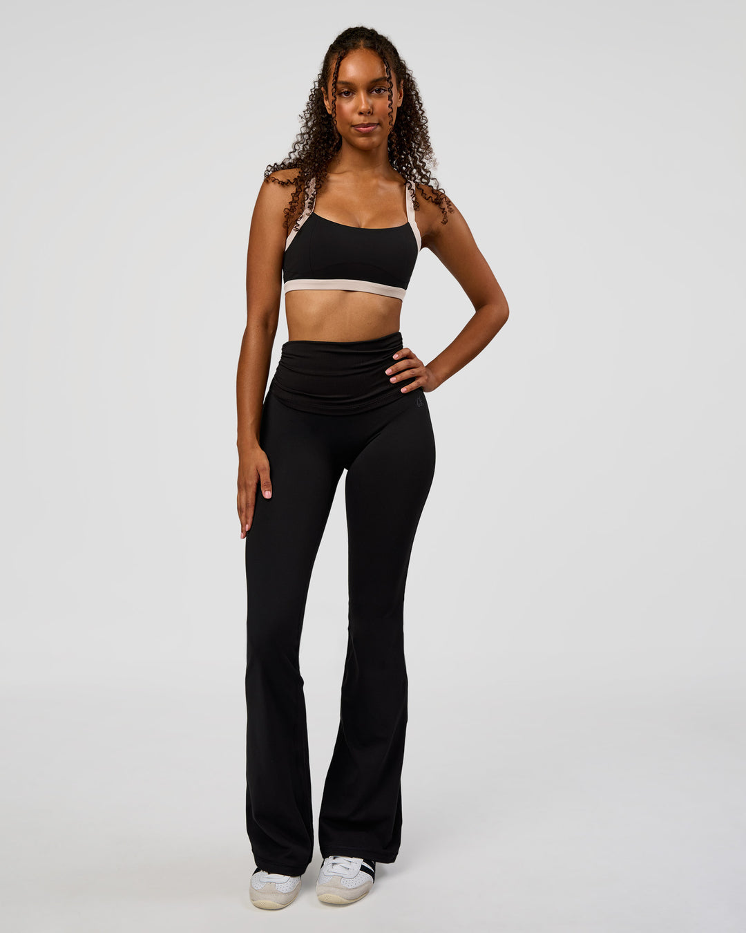 Woman wearing CF Move Through It Sports Bra - Black-Clay | Model:Jordan | Size:XS - view 5