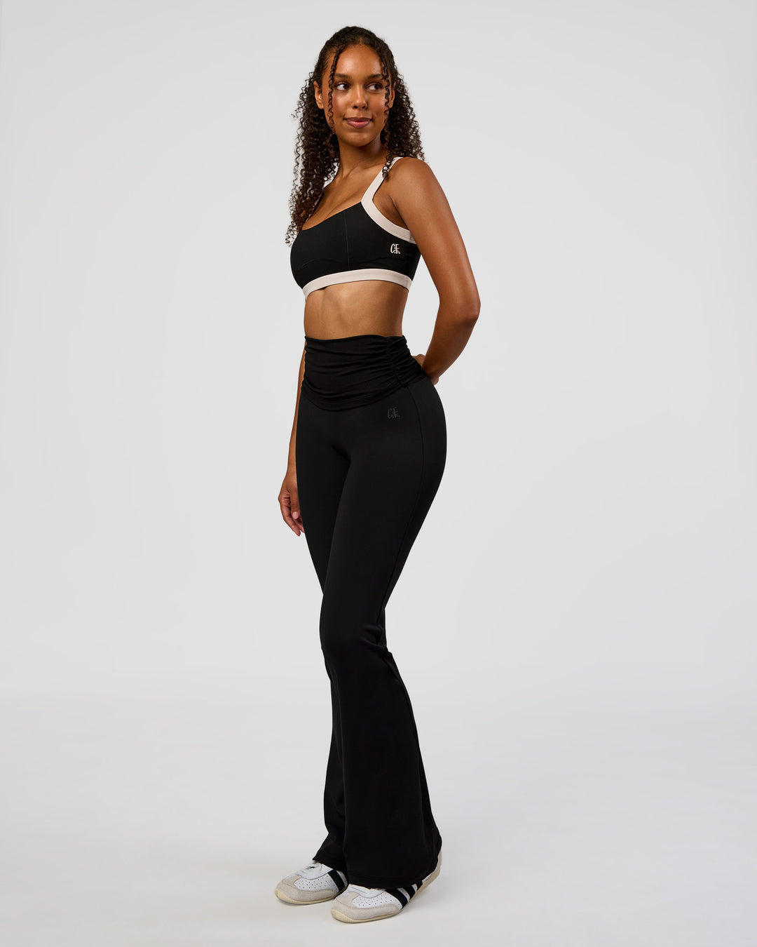 Woman wearing CF Move Through It Sports Bra - Black-Clay | Model:Jordan | Size:XS - view 8