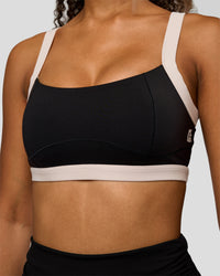 Woman wearing CF Move Through It Sports Bra - Black-Clay | Model:Jordan | Size:XS | Thumbnail Index: 6