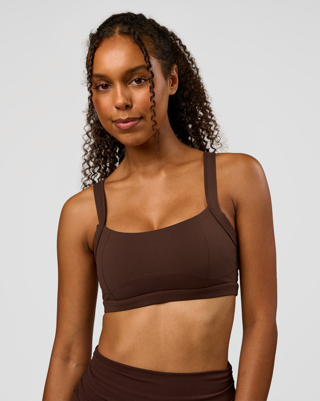 Woman wearing CF Move Through It Sports Bra - Hot Chocolate | Model:Jordan | Size:XS - view 7