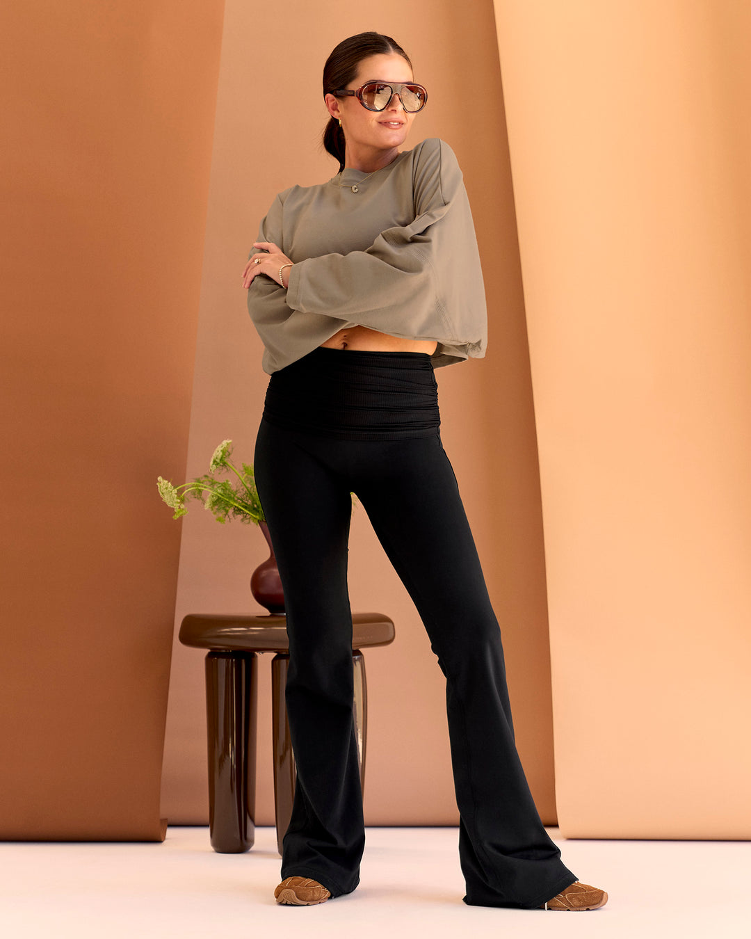 Woman wearing CF Street Surge Long Sleeve Tee - Taupe Ash | Model:Chloe | Size:XS - view 10