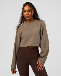 Woman wearing CF Street Surge Long Sleeve Tee - Taupe Ash | Model:Jordan | Size:XS | Thumbnail Index: 0