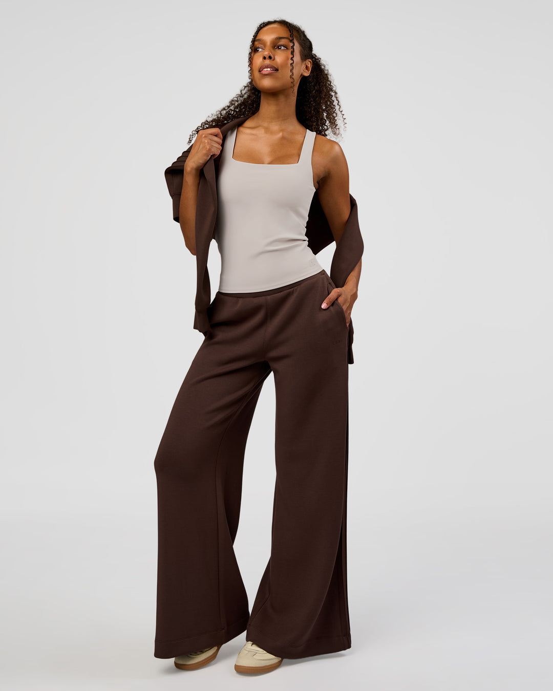 Woman wearing CF Train Hard Shelf Bra Tank - Clay | Model:Jordan | Size:XS - view 4