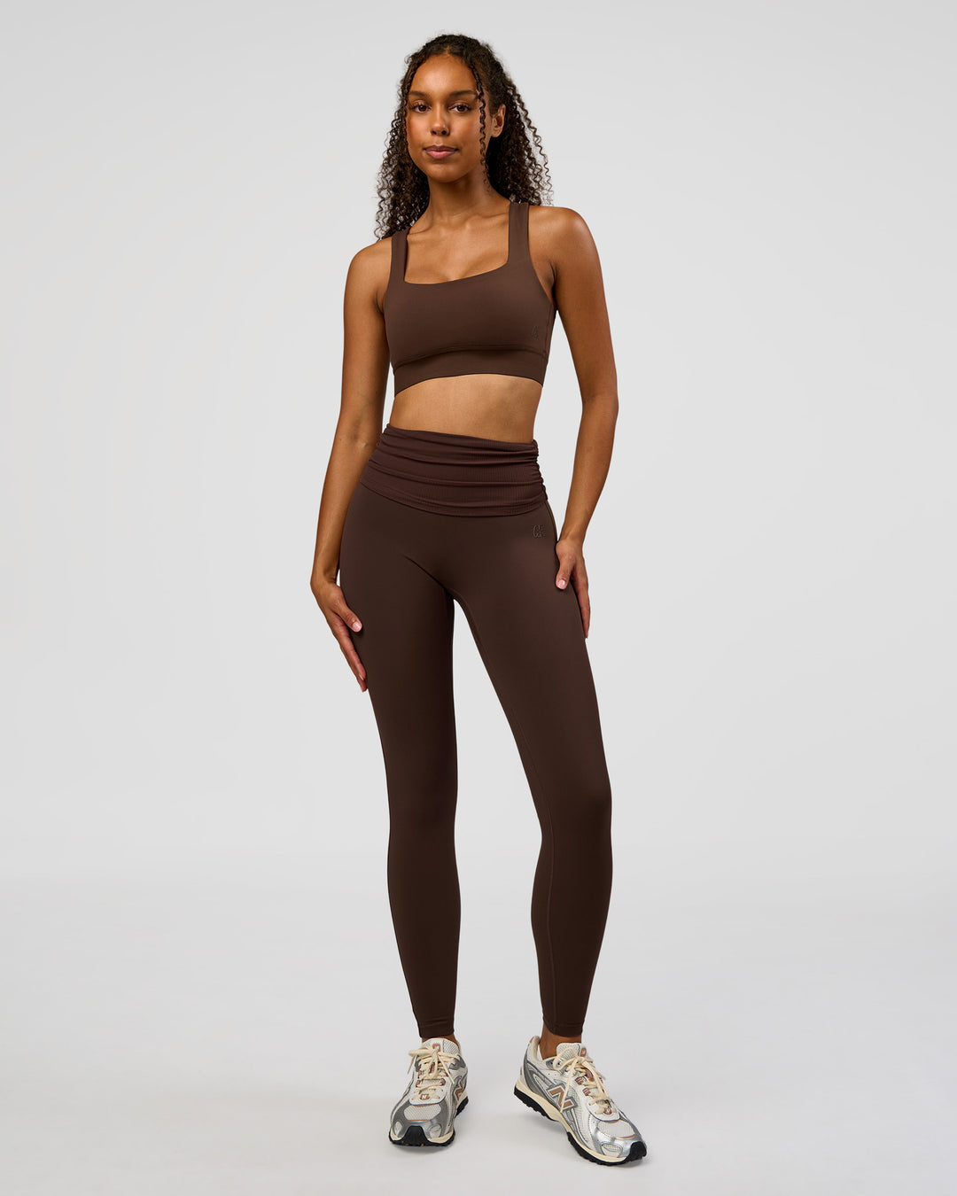 Woman wearing CF Train Hard Sports Bra - Hot Chocolate | Model:Jordan | Size:XS - view 8