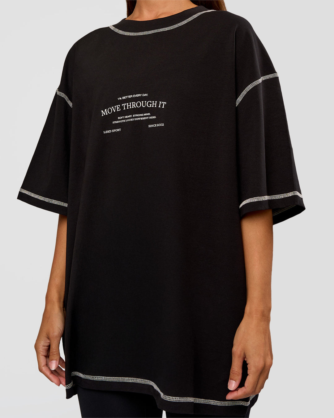 Woman wearing CF Unisex Oversized Heavyweight FLXCotton Tee - Black-CF Move Through It | Model:Brylee | Size:XS - view 12