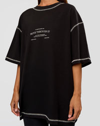 Woman wearing CF Unisex Oversized Heavyweight FLXCotton Tee - Black-CF Move Through It | Model:Brylee | Size:XS | Thumbnail Index: 11