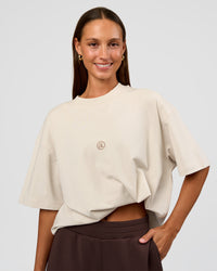 Woman wearing CF Unisex Oversized Heavyweight FLXCotton Tee - Clay-CF X LSKD Sport | Model:Brylee | Size:XS | Thumbnail Index: 12