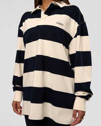 Woman wearing Clubhouse Unisex Rugby Polo - Future Navy-Off White | Model:Bianca | Size:XS | Thumbnail Index: 12