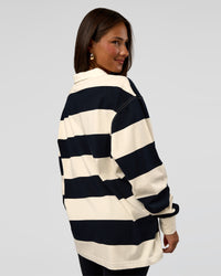 Woman wearing Clubhouse Unisex Rugby Polo - Future Navy-Off White | Model:Bianca | Size:XS | Thumbnail Index: 8
