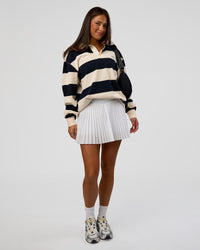 Woman wearing Clubhouse Unisex Rugby Polo - Future Navy-Off White | Model:Bianca | Size:XS | Thumbnail Index: 7