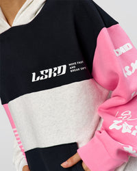 Woman wearing Deconstructed Fleece Hoodie - Caviar-Candy Pink-Grey Marl | Model:Leilani | Size:XS | Thumbnail Index: 2